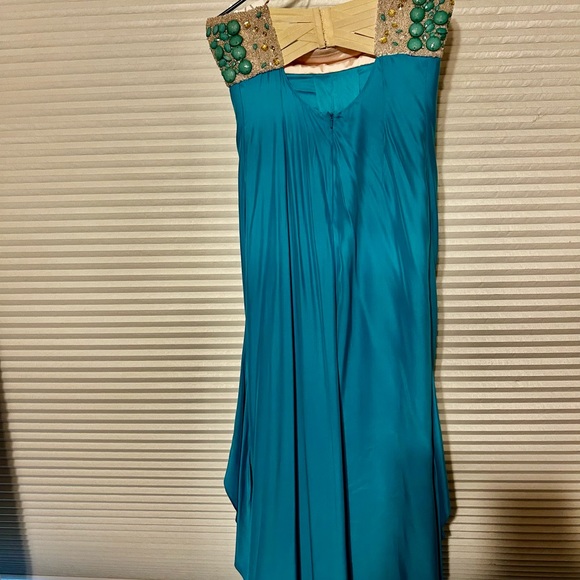NWT Badgley Mischka Mark and James Turquoise Beaded Formal Dress medium - Picture 2 of 15